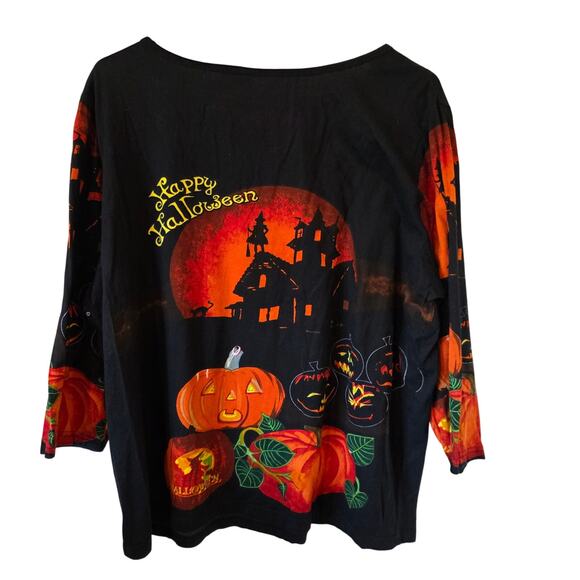 Collections ETC Womens Halloween Print Long Sleeve Top Size XL Black Orange - Picture 2 of 3